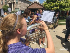 Members of the TCHS Band joined in the Sunshine Spaces reveal. (Photo from The Creek Yearbook.)